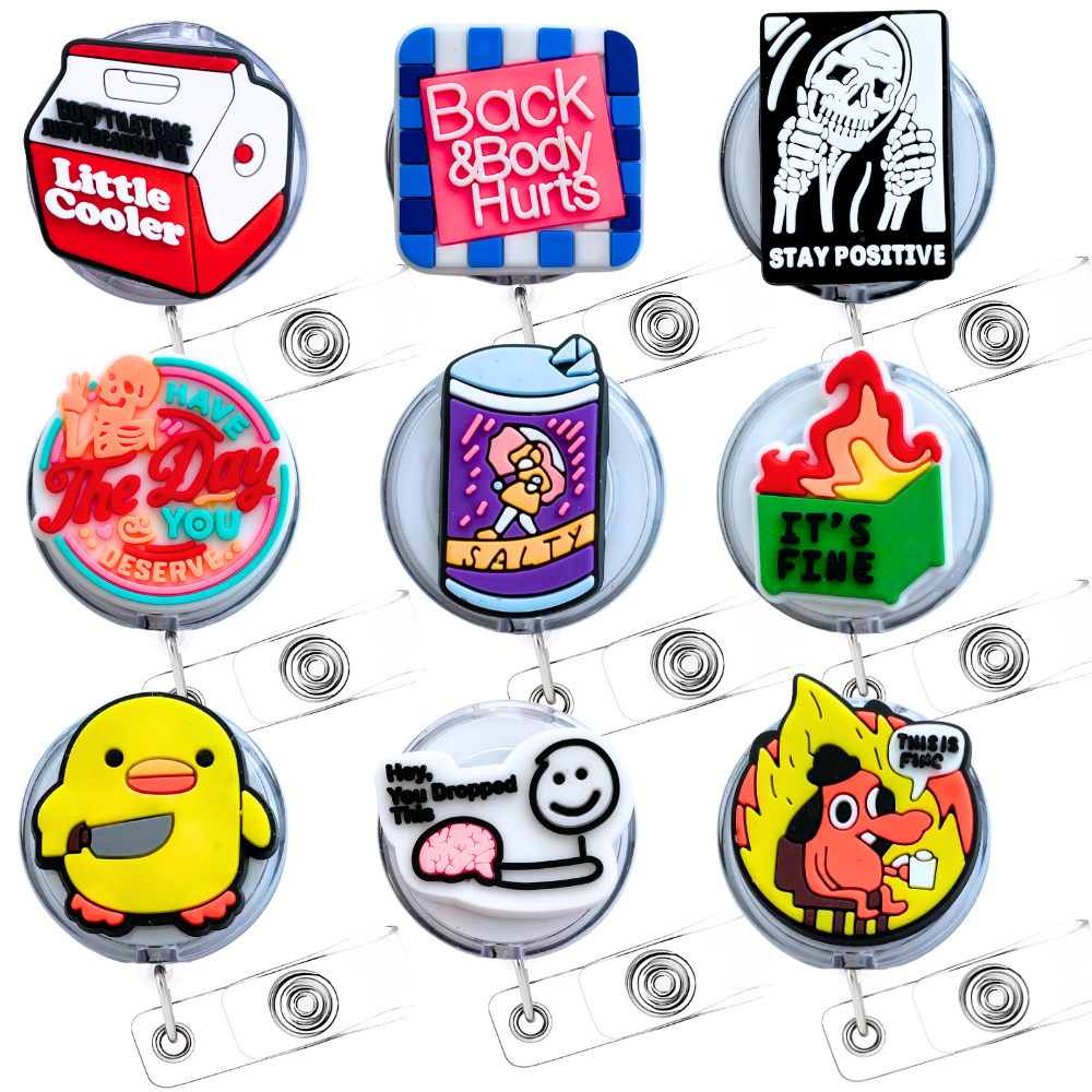 9PC Funny Charm Badge Reels