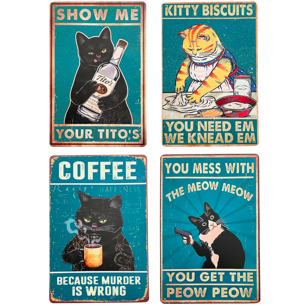 4PC Cat Kitchen Signs