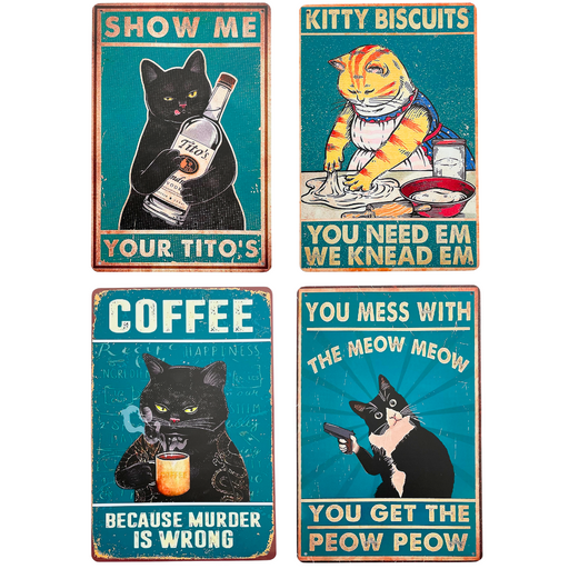 4PC Cat Kitchen Signs