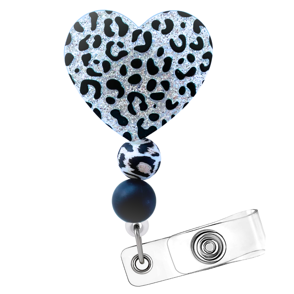 Sliver Cheetah Heart Badge Reel