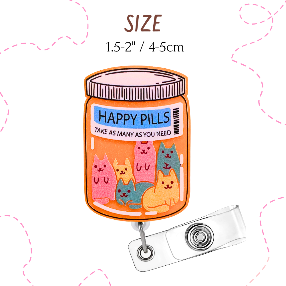 Happy Cat Pills Badge Reel