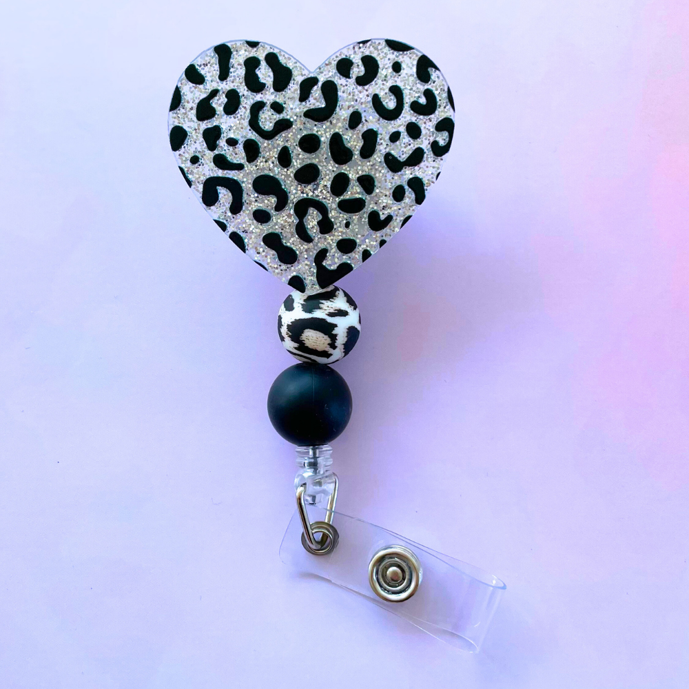 Sliver Cheetah Heart Badge Reel