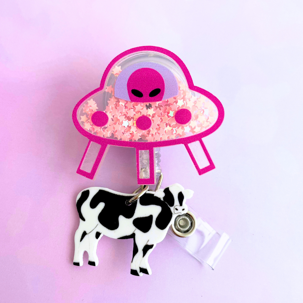 UFO Cow Shaker Badge Reel