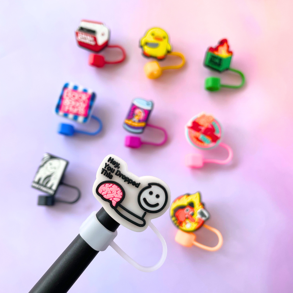 9PC Funny Straw Toppers