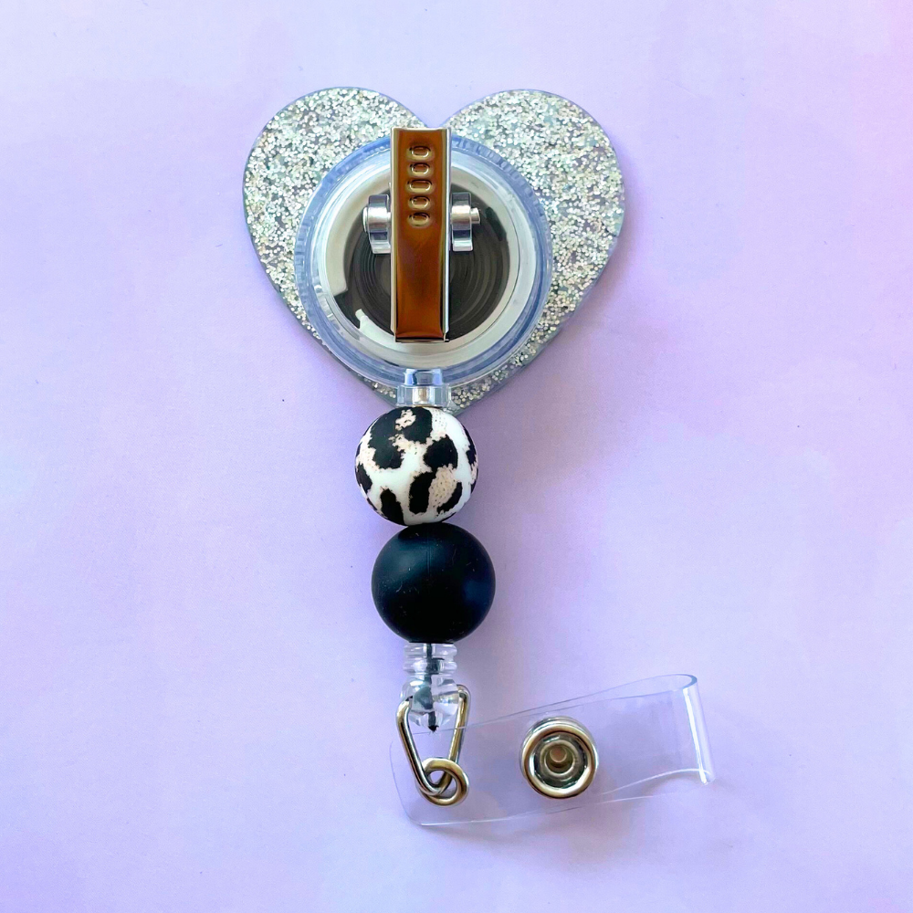 Sliver Cheetah Heart Badge Reel