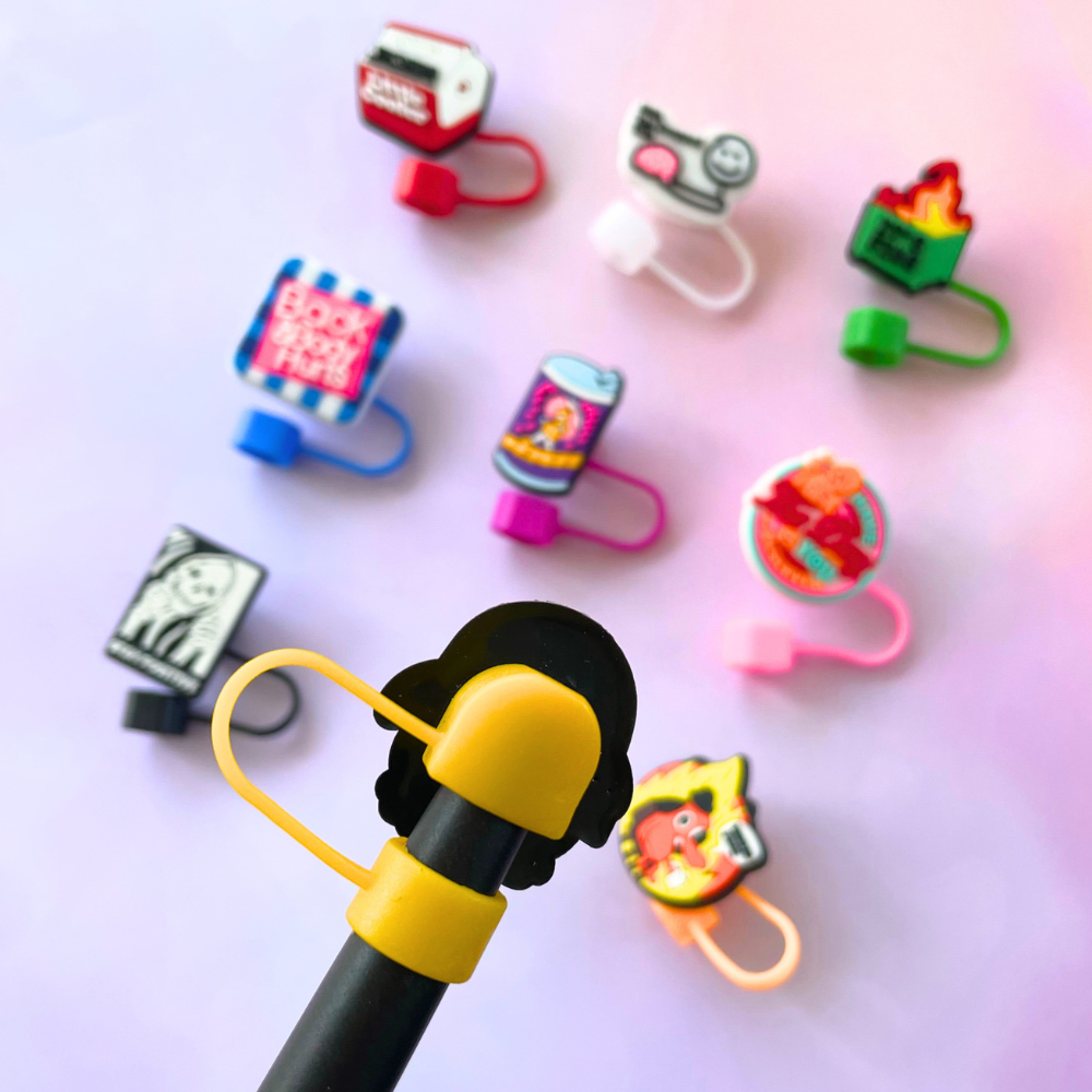 9PC Funny Straw Toppers