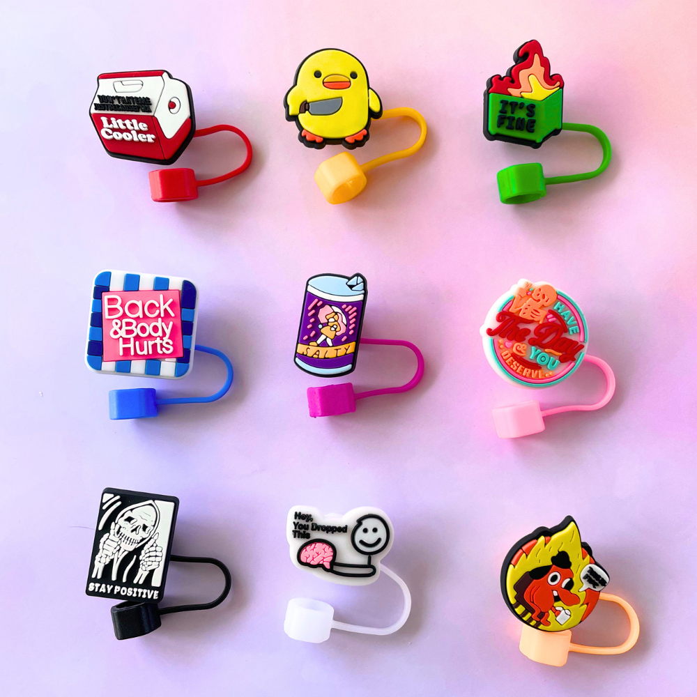9PC Funny Straw Toppers