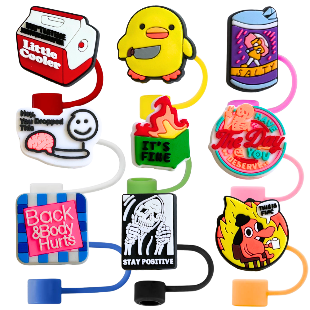 9PC Funny Straw Toppers
