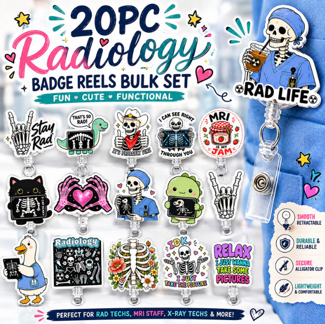 YJ PREMIUMS 20PC Radiology Badge Reels Bulk Set