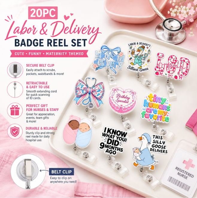 YJ PREMIUMS 20PC Labor and Delivery Badge Reels Bulk Set