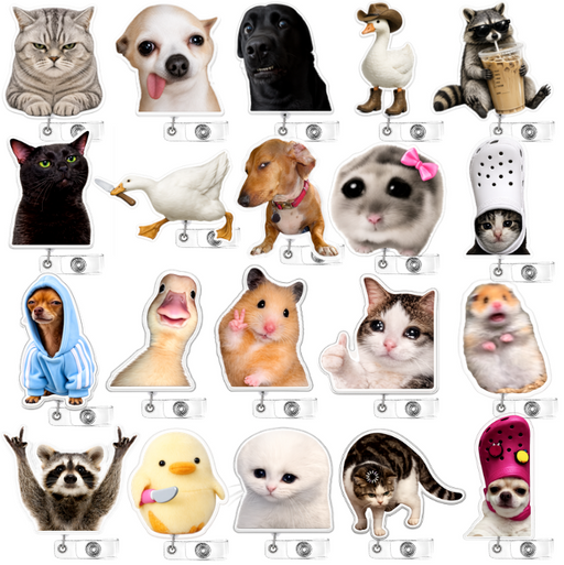 YJ PREMIUMS 20PC Funny Meme Animals Badge Reels Bulk Set