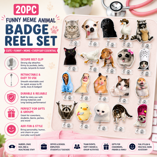 YJ PREMIUMS 20PC Funny Meme Animals Badge Reels Bulk Set