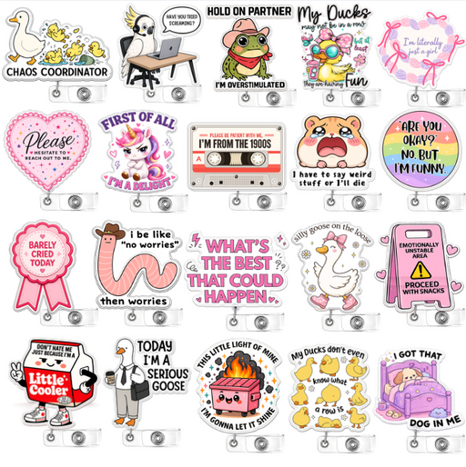 YJ PREMIUMS 20PC Funny Cute Badge Reels Bulk Set